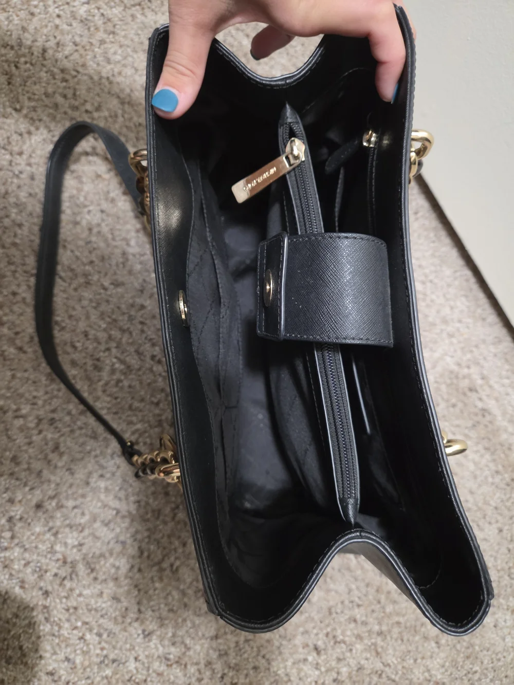 Michael Kors Black Tote with Gold Chain Straps